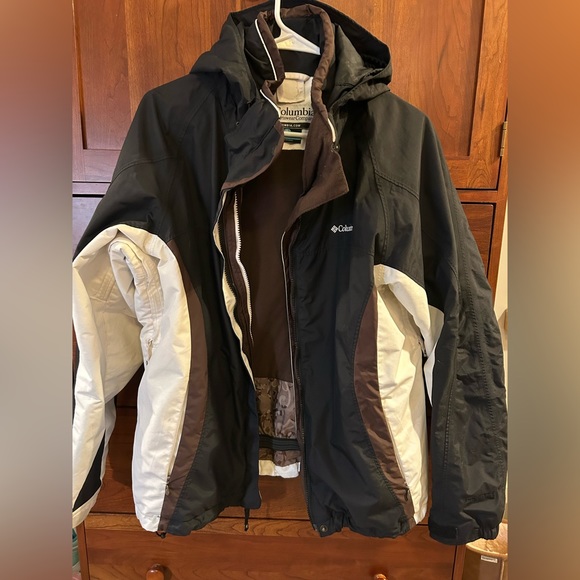 Columbia outer shell black ,white, and brown jacket - Picture 1 of 6